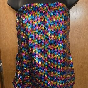 G'wan By Charon - Semi- Custom 'Mika' Tube Top.Tropical Sequins (Fully Lined)
